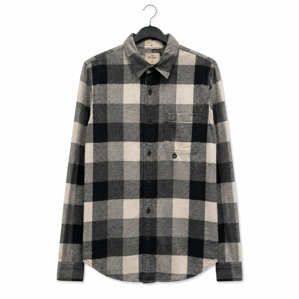 Hollister Buffalo‎ Plaid Flannel Shirt Mens Size M Black White Lumberjack Preppy